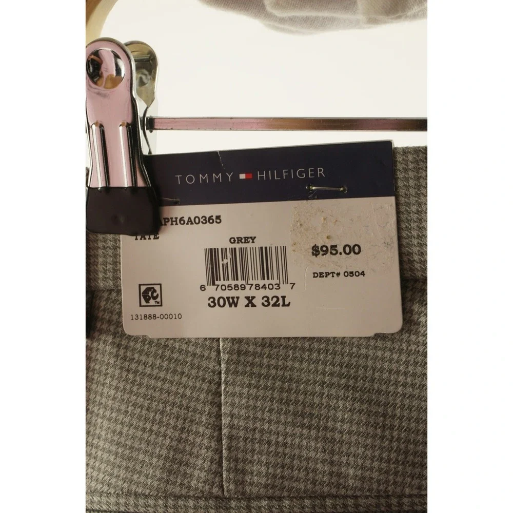 New $95 Tommy Hilfiger Men's 30 x‎ 32 Gray Houndstooth Performance Dress Pants